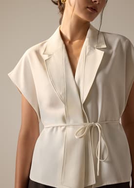 Vina Detachable Sash Melange Front Wrap Top