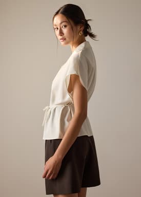 Vina Detachable Sash Melange Front Wrap Top