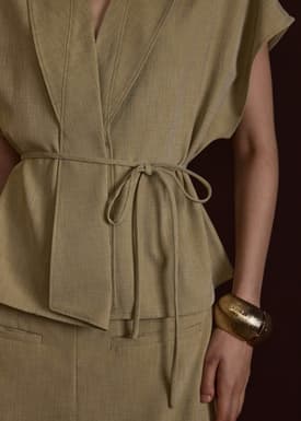 Vina Detachable Sash Melange Front Wrap Top