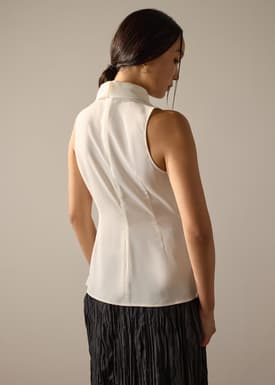 Krystal Crepe Satin Draped V-neck Top