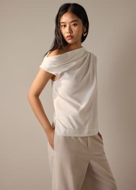 Coleen Poplin Drape Asymmetric Top