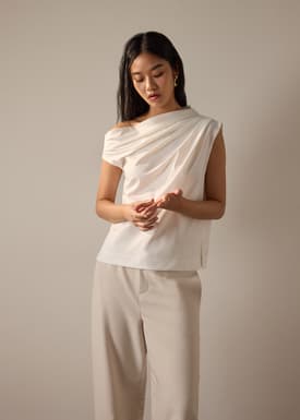 Coleen Poplin Drape Asymmetric Top