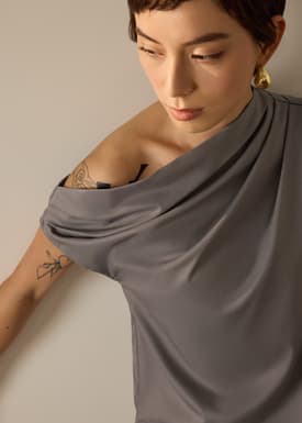 Coleen Poplin Drape Asymmetric Top