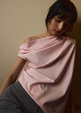 Coleen Poplin Drape Asymmetric Top