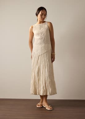 Joanne Crinkled Pleats Asymmetric Hem Top