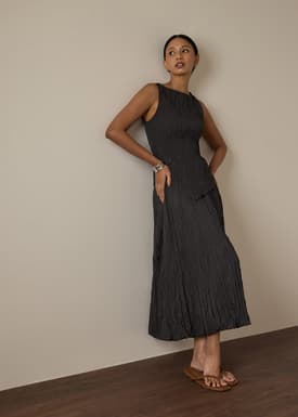 Joanne Crinkled Pleats Asymmetric Hem Top