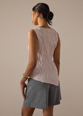 Joanne Crinkled Pleats Asymmetric Hem Top