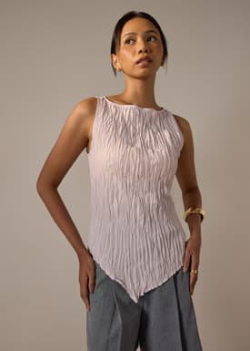 Joanne Crinkled Pleats Asymmetric Hem Top