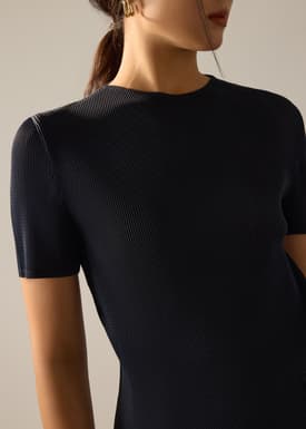 Praveena Plisse Mock Neck Fitted Top