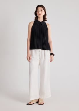 Izumi Sunray Pleated Collared Top