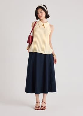 Izumi Sunray Pleated Collared Top