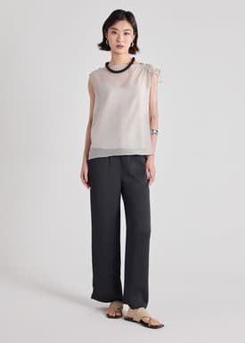 Cahya Organza Ruched Shoulder Top