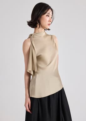 Kyuri Crinkled Satin Draped Top
