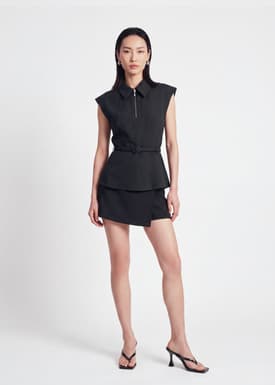 Quarter Zip Peplum Top With Belt