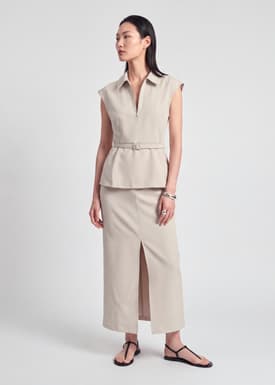 Quarter Zip Peplum Top With Belt