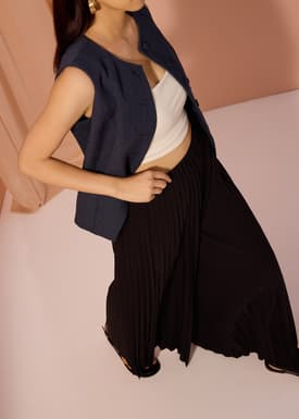 PETITE Leggy™ Wei Elastic Sunray Pleated Palazzo Pants