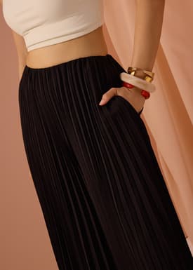 PETITE Leggy™ Wei Elastic Sunray Pleated Palazzo Pants