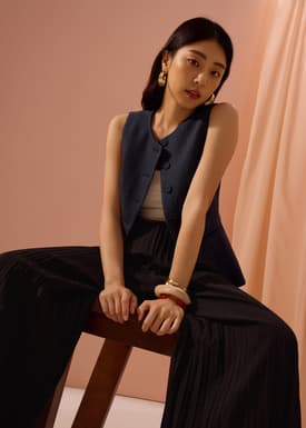 PETITE Leggy™ Wei Elastic Sunray Pleated Palazzo Pants