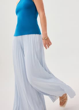 PETITE Leggy™ Wei Elastic Sunray Pleated Palazzo Pants