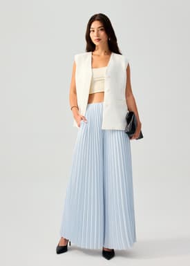 PETITE Leggy™ Wei Elastic Sunray Pleated Palazzo Pants