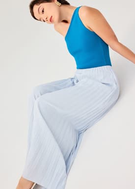 PETITE Leggy™ Wei Elastic Sunray Pleated Palazzo Pants