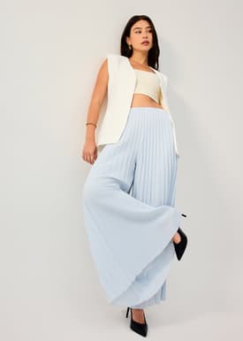 PETITE Leggy™ Wei Elastic Sunray Pleated Palazzo Pants
