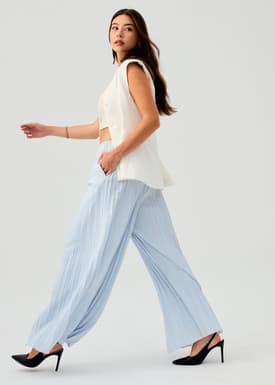 PETITE Leggy™ Wei Elastic Sunray Pleated Palazzo Pants