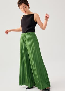 PETITE Leggy™ Wei Elastic Sunray Pleated Palazzo Pants