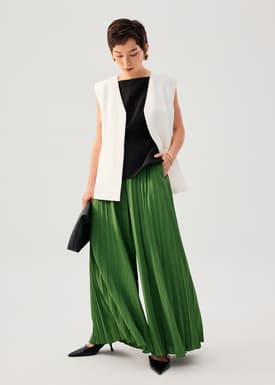 PETITE Leggy™ Wei Elastic Sunray Pleated Palazzo Pants