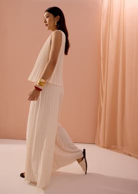 PETITE Leggy™ Wei Elastic Sunray Pleated Palazzo Pants