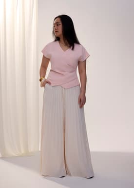 PETITE Leggy™ Wei Elastic Sunray Pleated Palazzo Pants