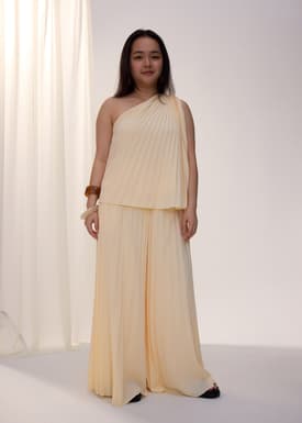 PETITE Leggy™ Wei Elastic Sunray Pleated Palazzo Pants