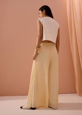 PETITE Leggy™ Wei Elastic Sunray Pleated Palazzo Pants