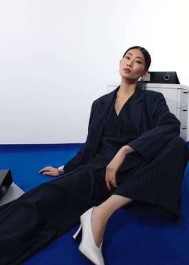 Leggy™ Andy Tailored Pinstripe Super High Waist Straight Leg Pants