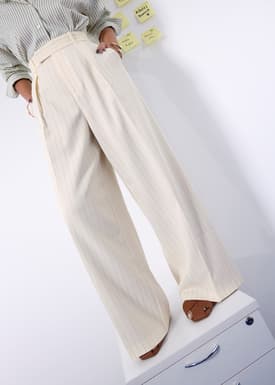 PETITE Leggy™ Andy Tailored Pinstripe Super High Waist Straight Leg Pants