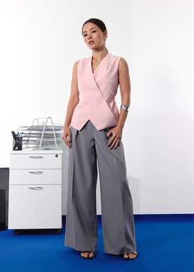 PETITE Leggy™ Andy Tailored Pinstripe Super High Waist Straight Leg Pants