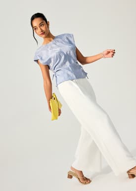 Leggy™ Nadine Crepe Asymmetric Waistband Straight Leg Pants