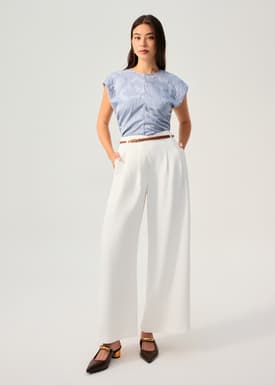 Leggy™ Nadine Crepe Asymmetric Waistband Straight Leg Pants