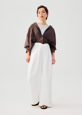 PETITE Leggy™ Nadine Crepe Asymmetric Waistband Straight Leg Pants