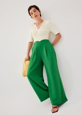 PETITE Leggy™ Nadine Crepe Asymmetric Waistband Straight Leg Pants