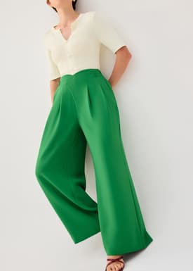 PETITE Leggy™ Nadine Crepe Asymmetric Waistband Straight Leg Pants