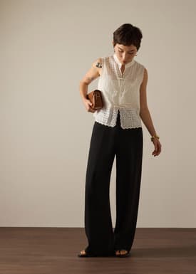 PETITE Leggy™ Pia Adjustable Hem Elastic Melange Straight Leg Pants