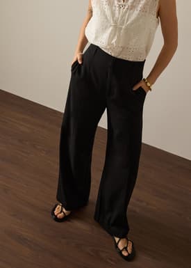 PETITE Leggy™ Pia Adjustable Hem Elastic Melange Straight Leg Pants