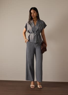 PETITE Leggy™ Pia Adjustable Hem Elastic Melange Straight Leg Pants