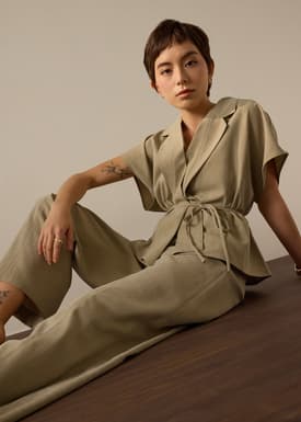 PETITE Leggy™ Pia Adjustable Hem Elastic Melange Straight Leg Pants