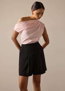 Bea Elastic Melange Pleated High Waist Shorts