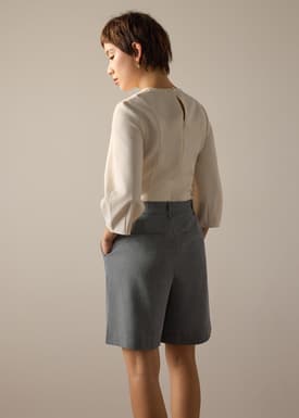 Bea Elastic Melange Pleated High Waist Shorts