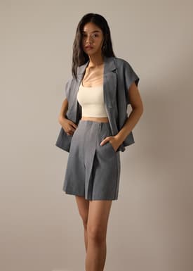 Bea Elastic Melange Pleated High Waist Shorts