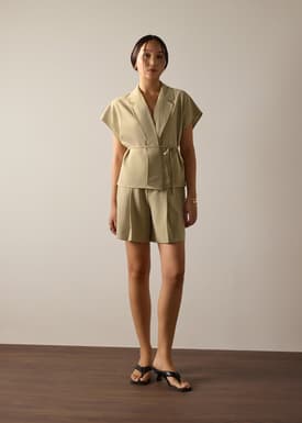 Bea Elastic Melange Pleated High Waist Shorts