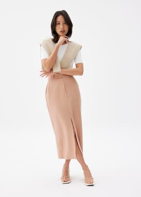 Iman Tailored Column Midi Skirt